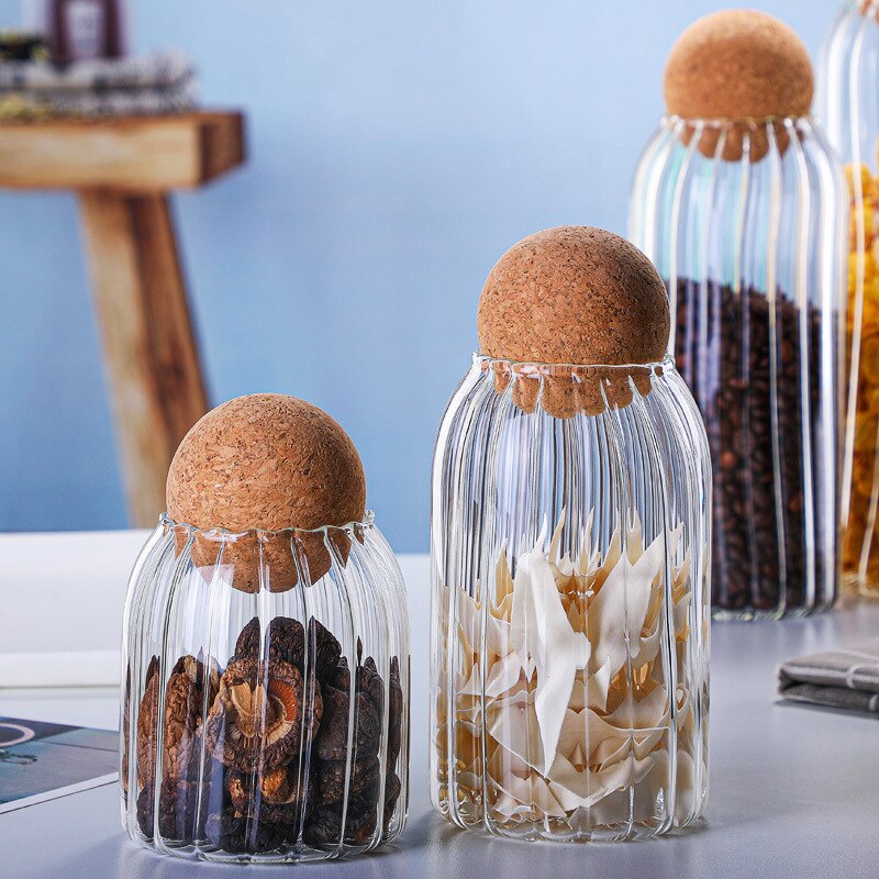 Tarro de cristal con tapa botella de almacenamiento de cocina jarras con corcho especias/café, cereales organizador contenedor latas especias para condimento tanque