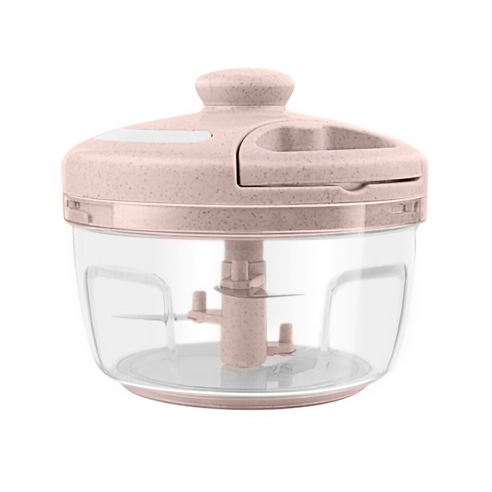 Manual Chopper Food Processor with Mixing 3pcs Sharp Blades Vegetable Fruit Household Multifunctional Shredder Anti-Slip Base: Pig Pink