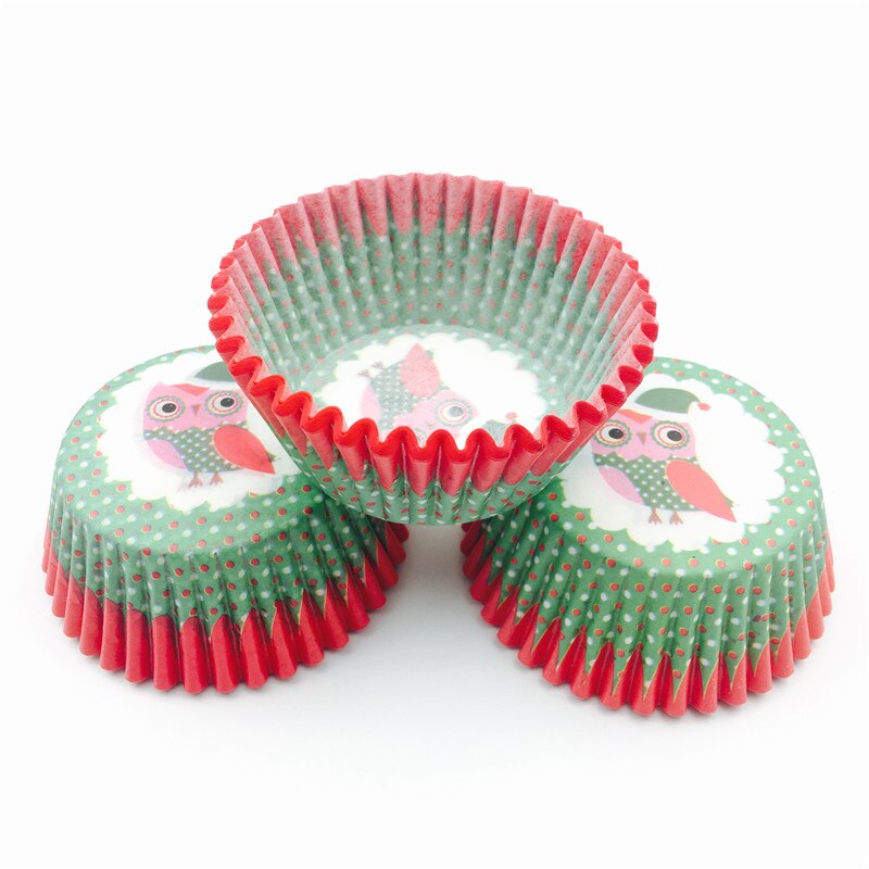 100 stks Kerst Uil Papier Cake Cups Cupcake Liner Bakken Muffin Box Cup Case Party Tray Cakevorm Cupcake Decoraties