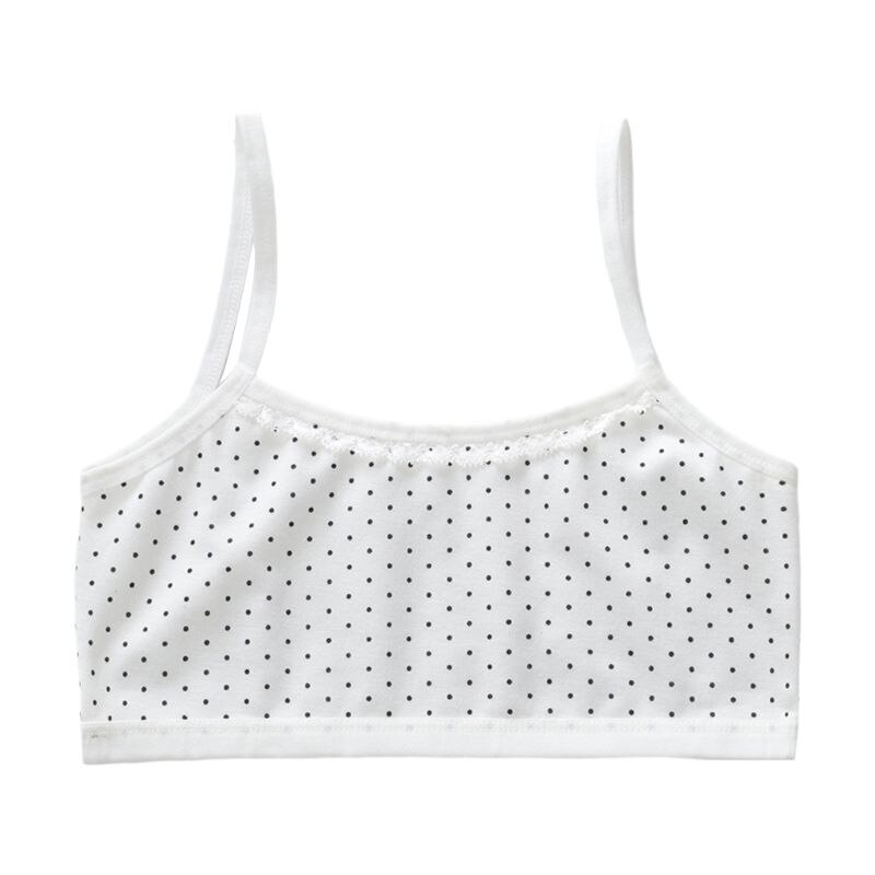 Puberty Girls Cotton Underwear Polka Dot Print Training Bra Lace Splice Bralette 24BE: White