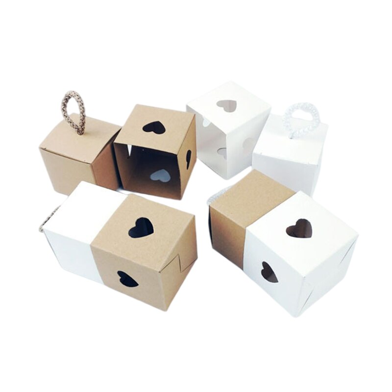 25/50Pcs Kraft Paper Box Square Heart Wedding Favor Candy Box With Rope Hand Packaging Bags Wedding Birthday Party Supplies