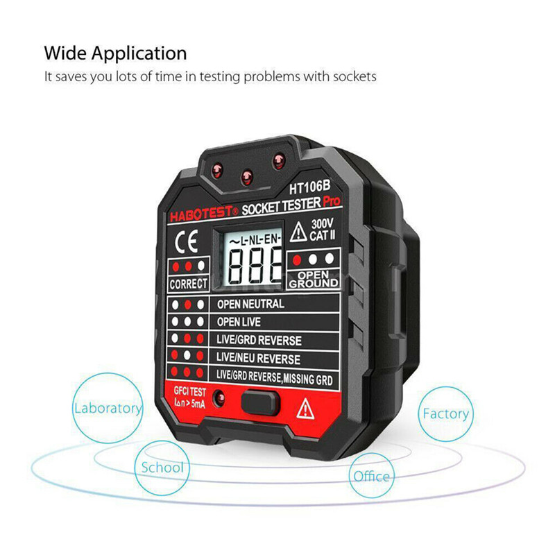 Socket Detector HT-106B Detector Power Polariteit Elektroscoop Rcd Elektrische Socket Tester Automatische Neutrale Live Aarde Draad Test