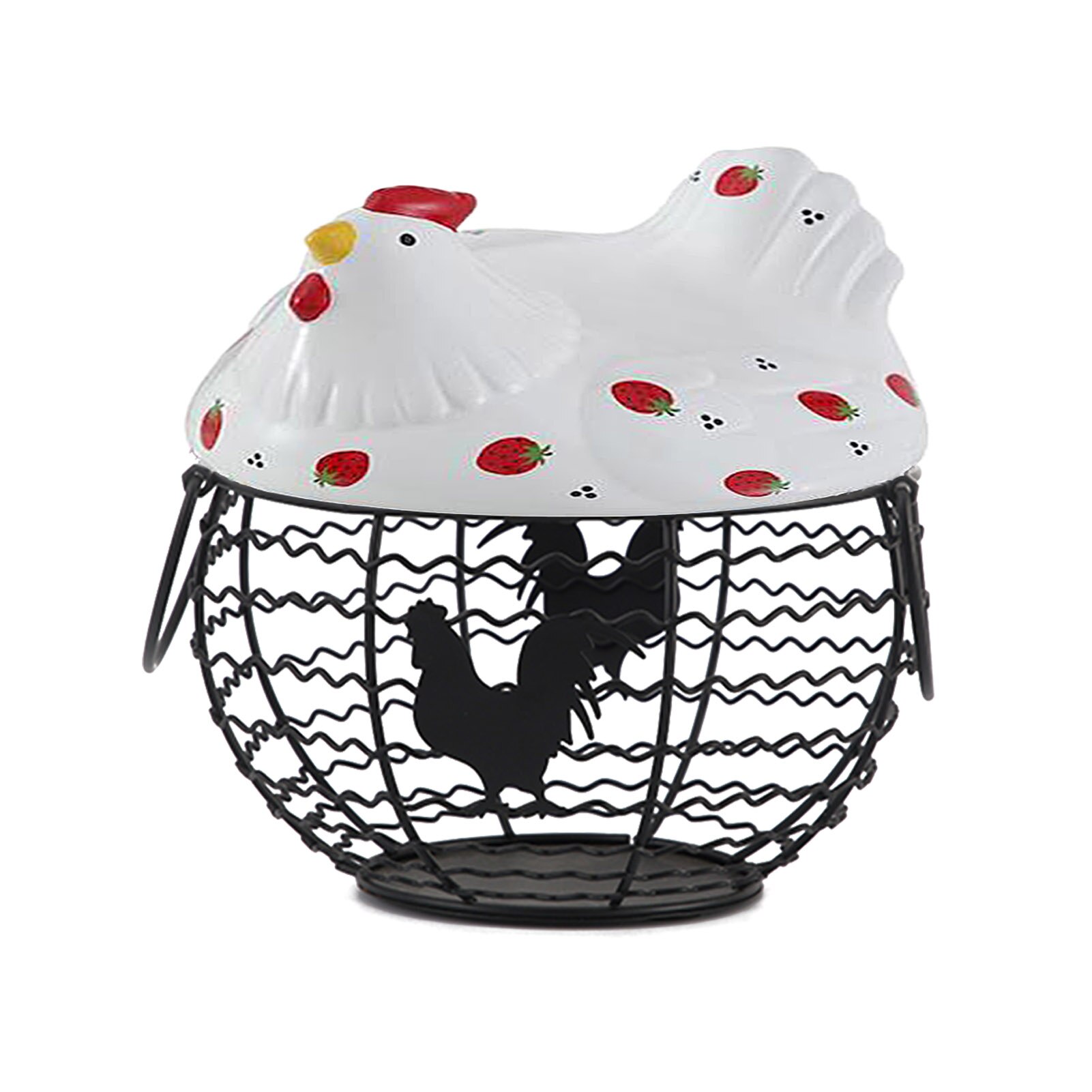 Egg Storage Basket Egg Holder Chicken Wire Egg Basket Fruit Basket Collection Ceramic Hen Oraments Decoration Kitchen Storage: Default Title