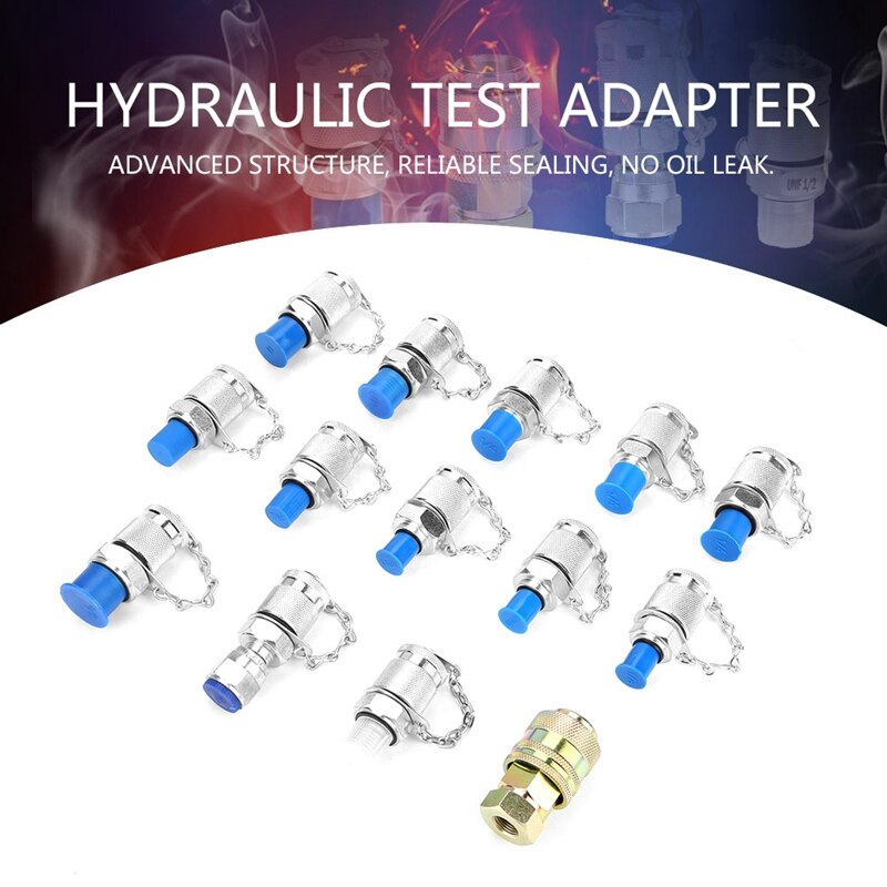 14Pcs Hydraulic Pressure Test Point Testing Coupling Adapter Set for Hydraulic System Kit