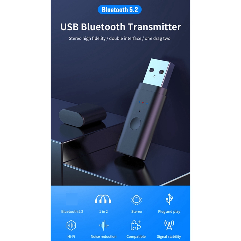 Bluetooth Adapter Usb Bluetooth 5.2 Zender Een Voor Twee Gratis Drive Usb/Aux Dual Output