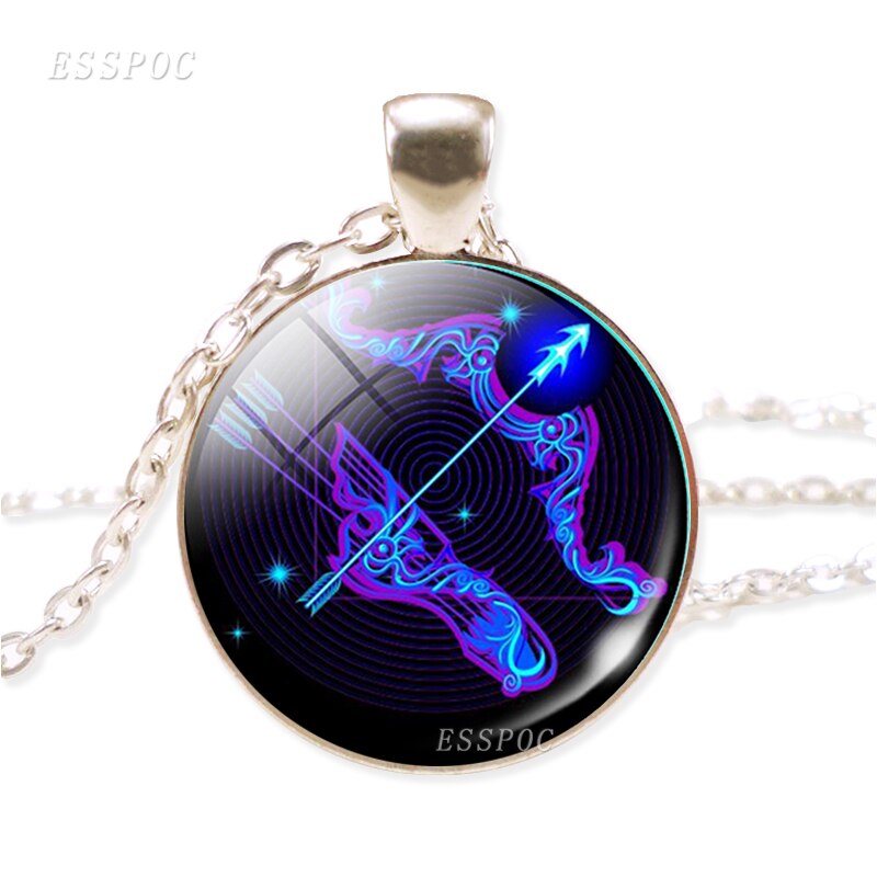 Twelve Constellation Chain Necklace Glass Alloy Zodiac Sign Pendant Necklace Charm Jewelry for Women: Sagittarius