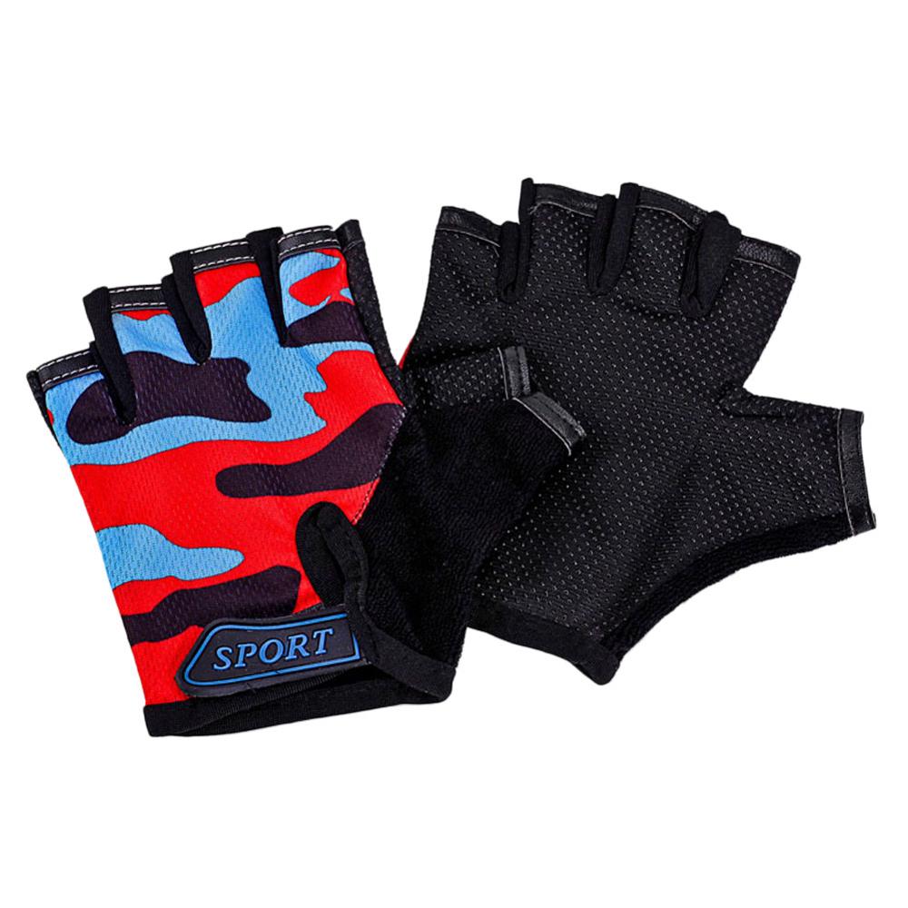Children Cycling Half Finger Bicycle Gloves High Elastic Non-slip Child Kid Bike Gloves Riding Outdoor Camouflage Equipment: Camouflage red