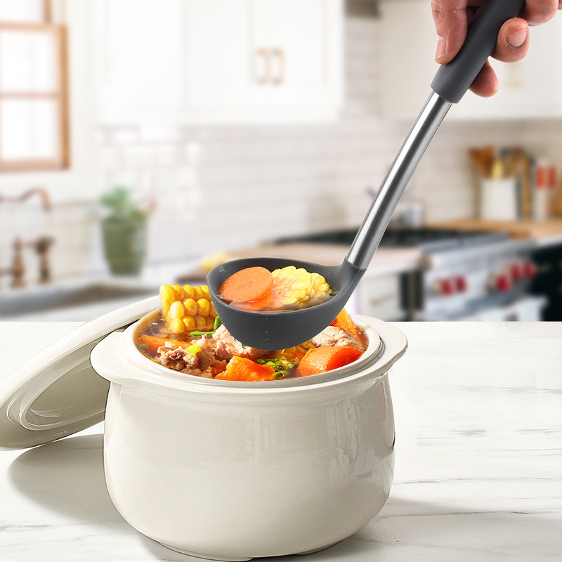 10pcs/set Stainless Silicone Kitchen Utensils Set Kitchen Cooking Spatula Non-stick Frying Spatula Pot Colander Soup Spoon