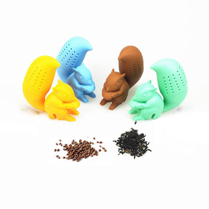 Silicone Tea Strainer cute Squirrel Shape Tea Infuser Reusable Herbal Spice Filter Brewing Tea Device kitchen teapot Accessories