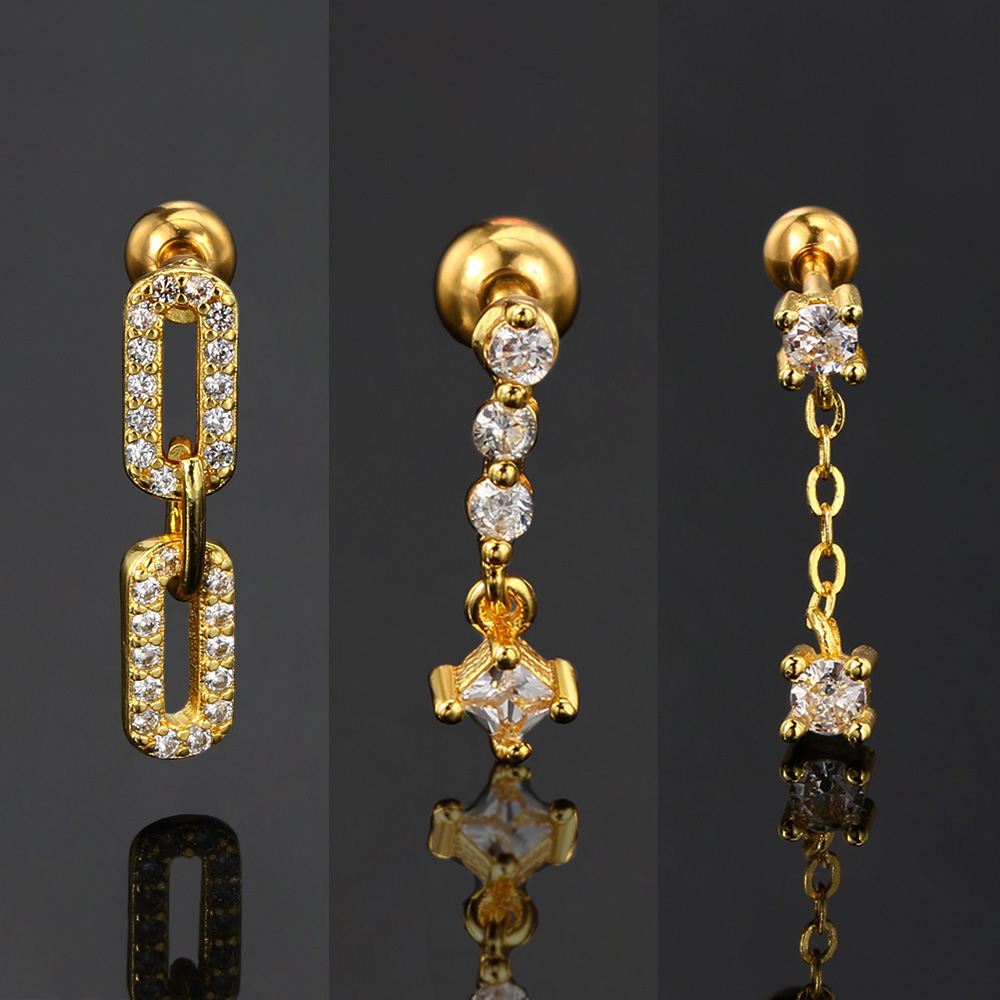 1pc catena corta piercing tutto'orecchio elica lobo orecchini con perno per le donne intarsiato zirconi da ragazzina Daith Trago accessori per l'orecchio gioielli ins