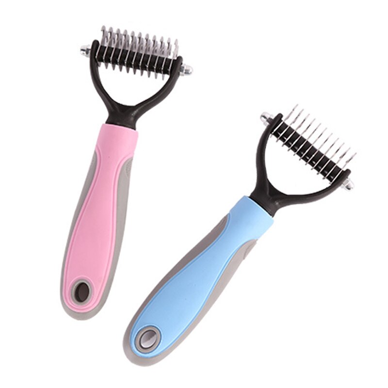 Removedor de pelo para mascotas, cepillo para quitar el pelo de perro con pelo cortador de nudos de acero inoxidable, cortador de doble cara, herramientas de aseo para gatos 66CY