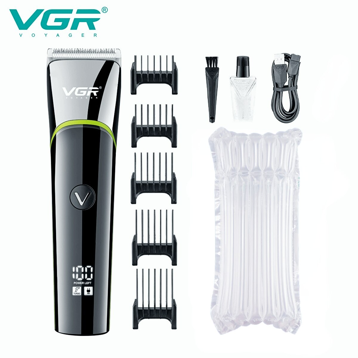 VGR Haar Snijmachine Elektrische tondeuse voor mannen Haar trimmer Draadloze knipmachine Kapper Waterdicht digitaal display Oplaadbaar V-295: Bubble bag