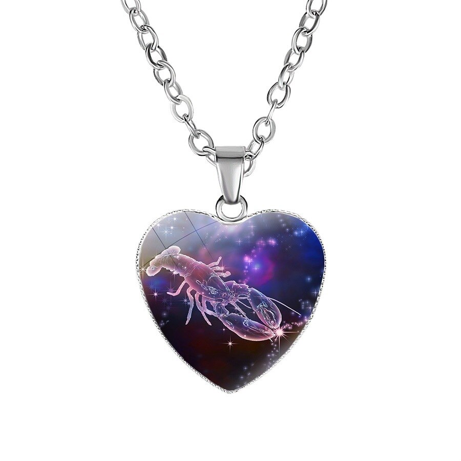12 Sterrenbeeld Ketting Voor Vrouwen Glas Constellation Hart Vormige Hanger Kettingen Choker Vrouwelijke Mode Verjaardag Sieraden: Cancer