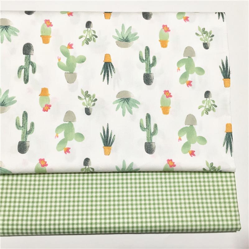 Tela de algodón DIY de 160CM x 50CM con estampado de Cactus verde, ropa de cama para niños, acolchado, decoración