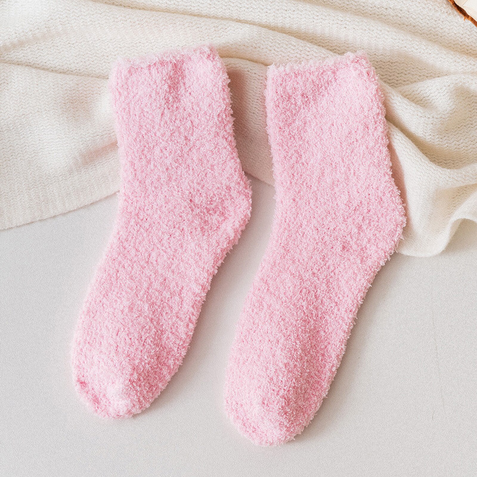 Coral Fleece Socks With Thicker And Warmer Floor Socks For Women In Solid Colors Sweet and lovely, warm and comfortable: C