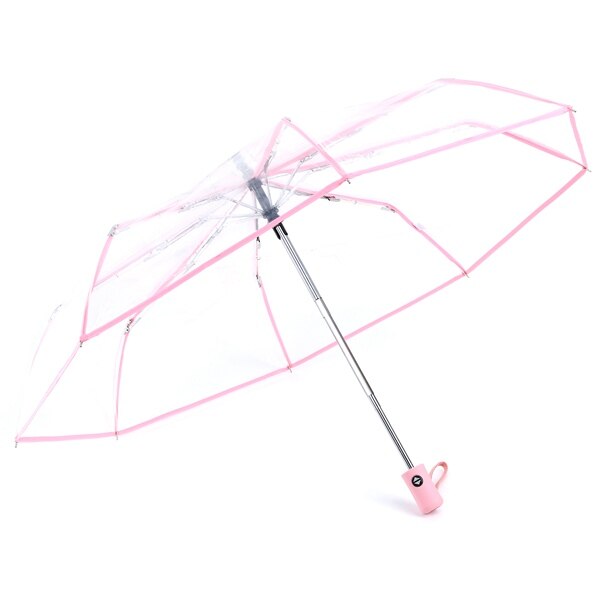 Gennemsigtig paraply automatisk paraply regn kvinder mænd sol regn auto paraply kompakt foldbar vindtæt stil klar paraply: Lyserød