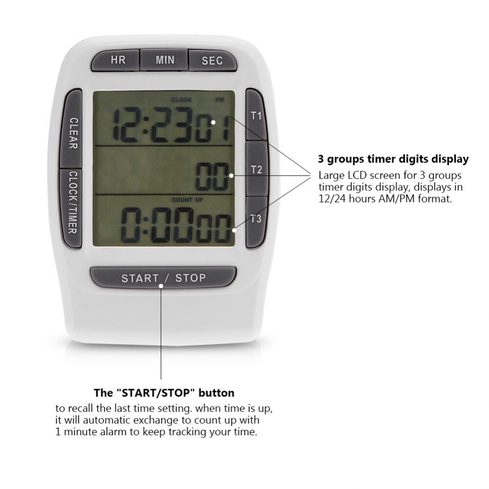 Portable Digital Multi-channel 3 Channels LCD Timer Accurate Timing Countdown Clock
