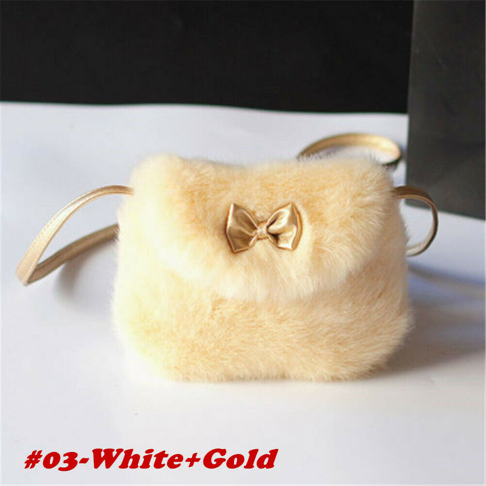 5 Colors Girls Kids Purse Bowknot Mini Artificial Fur Children Handbags Cross Body Comfortable Cute Children Handbag: Gold