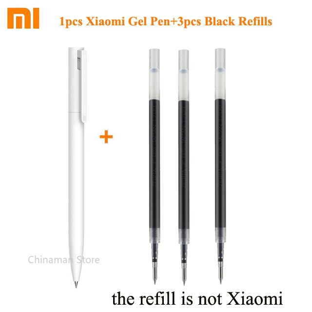 Original Xiaomi Mi Gel Pen MI Pen 9.5mm No Cap Bullet Black Pen PREMEC Smooth Switzerland Refill MiKuni Japan OEM Black Blue Ink: 1pen and 3 black ink