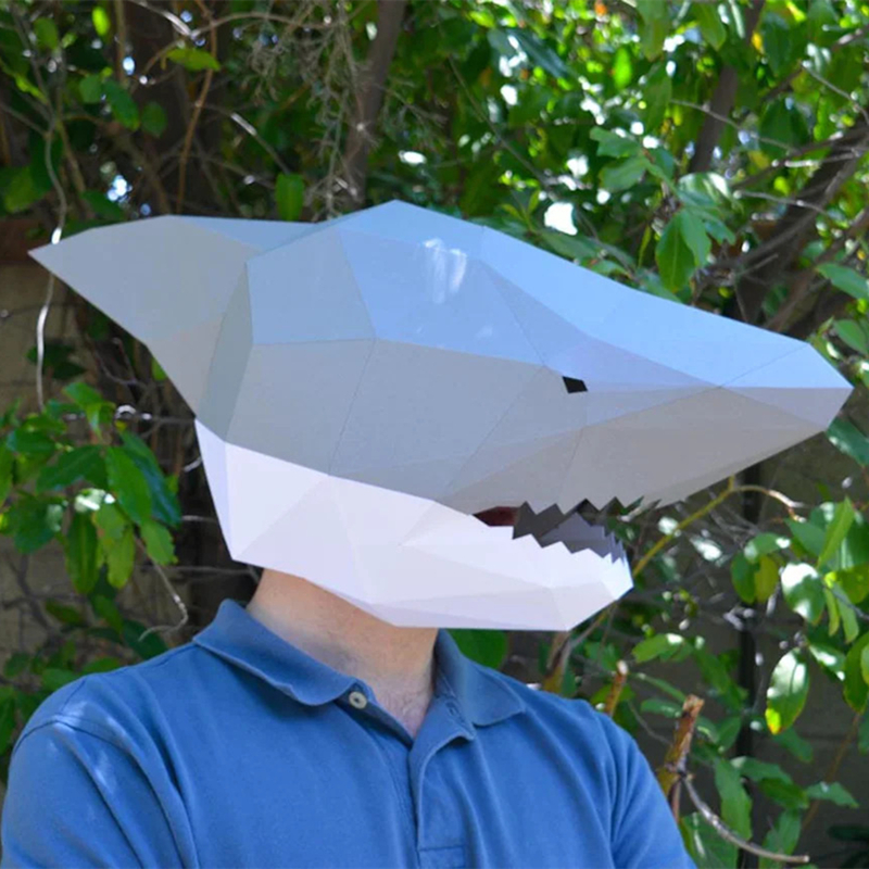 3D Shark Mask Headgear Papercraft Baby Shark Animal Mask Halloween Mask Daddy Shark Paper Low Poly DIY Mask Funny Handmade Toys