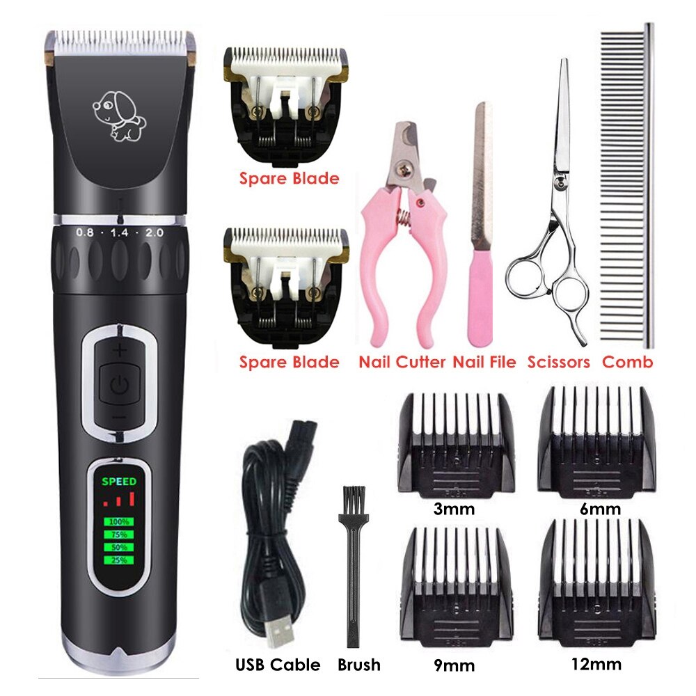 Hundeklippere kattehårklipper pleje dyr kæledyrsbarbermaskine trådløs lydløs hundehårtrimmere fjerner usb elektrisk hårklippermaskine: Sort 2b værktøjssæt