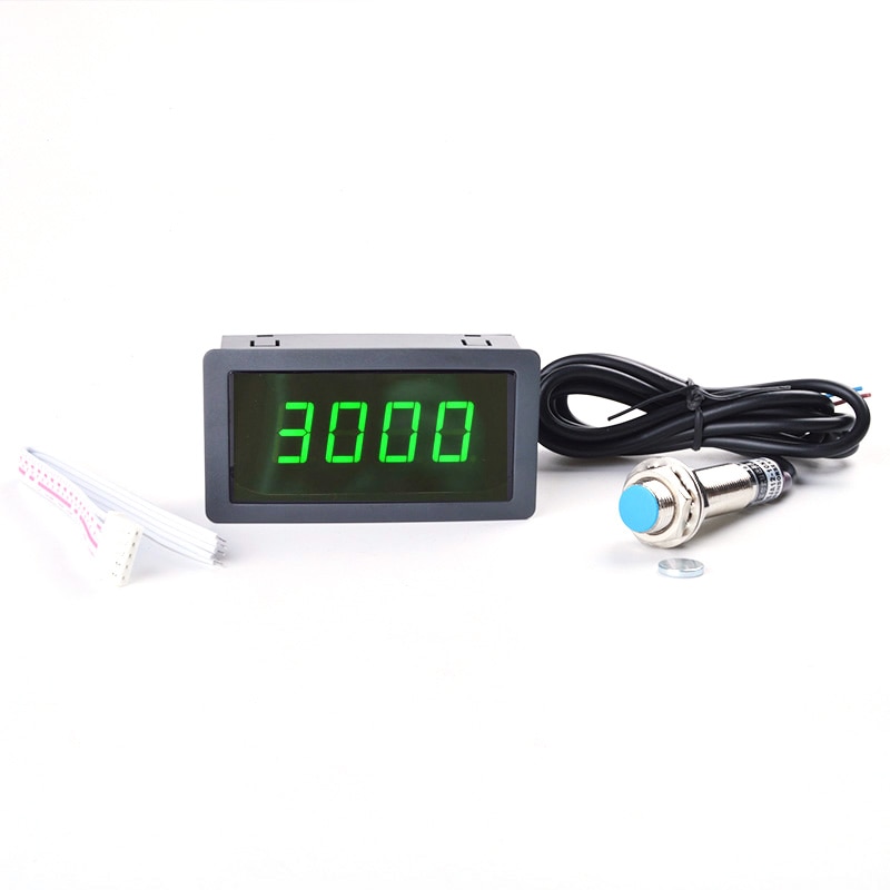 4 Digital LED Red Blue Green Tachometer Gauge RPM Speed Meter+Hall Proximity Switch Sensor NPN 12V Speed Meter Counter
