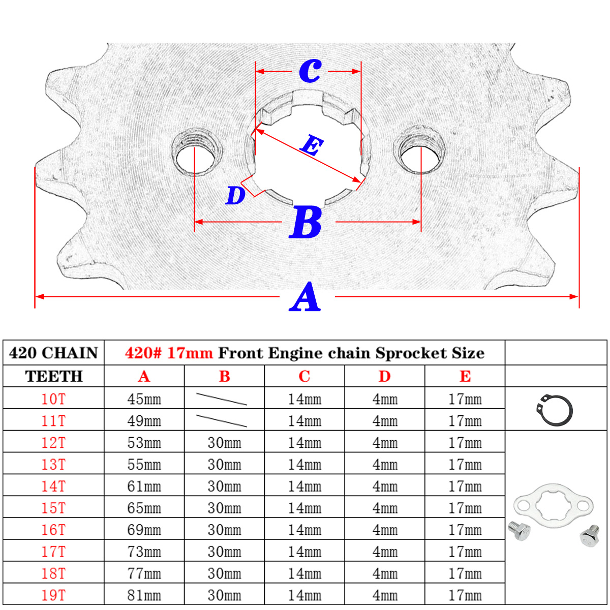 420H Chain 420 17mm 10 -19 Teeth Front Engine Sprockets For Taotao Kayo BSE Xmotos Apollo SSR Monkey Dax 110 125cc Dirt Pit Bike