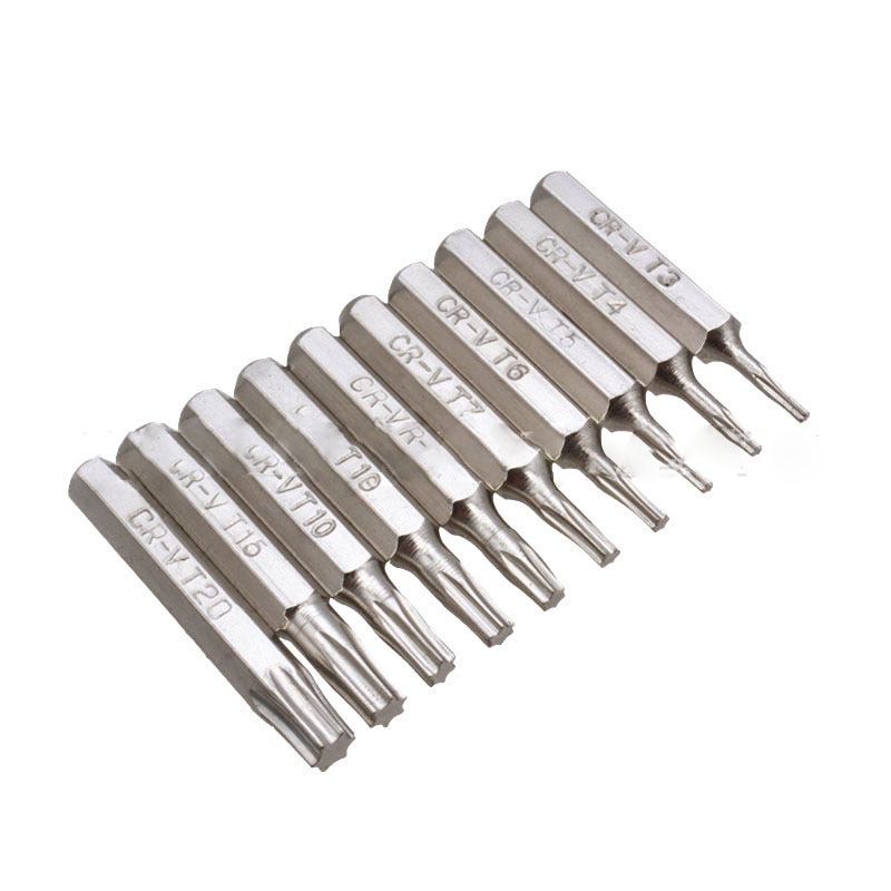 50mm10Pcs Set Security Tamper Proof Magnetic Screwdriver Drill Bit Screw Driver Bits Hex Torx Flat Head 1/4" Hand Tools