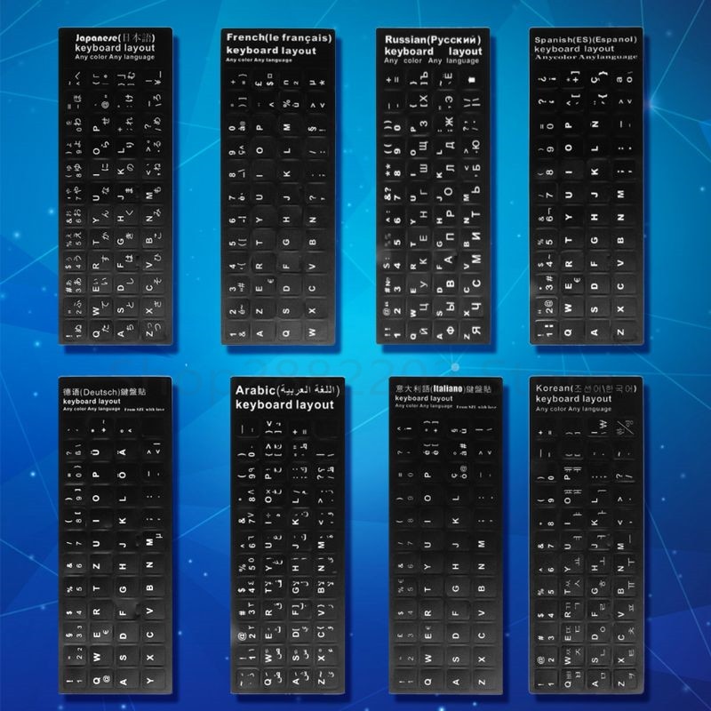 Pegatina duradera para teclado ruso/francés/español/japonés/alemán/Árabe/coreano/italiano pegatinas con letras para ordenador portátil cartas españolas