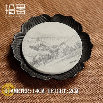 Absorbent ceramic dry brewing table, small tea tray, round lotus, Zen purple clay pot, teapot base, pot holder: 01