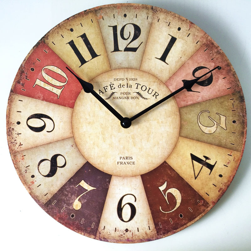 12 inch wall clock, wooden wall clock, retro clock, quartz wall clock, European clock: 3
