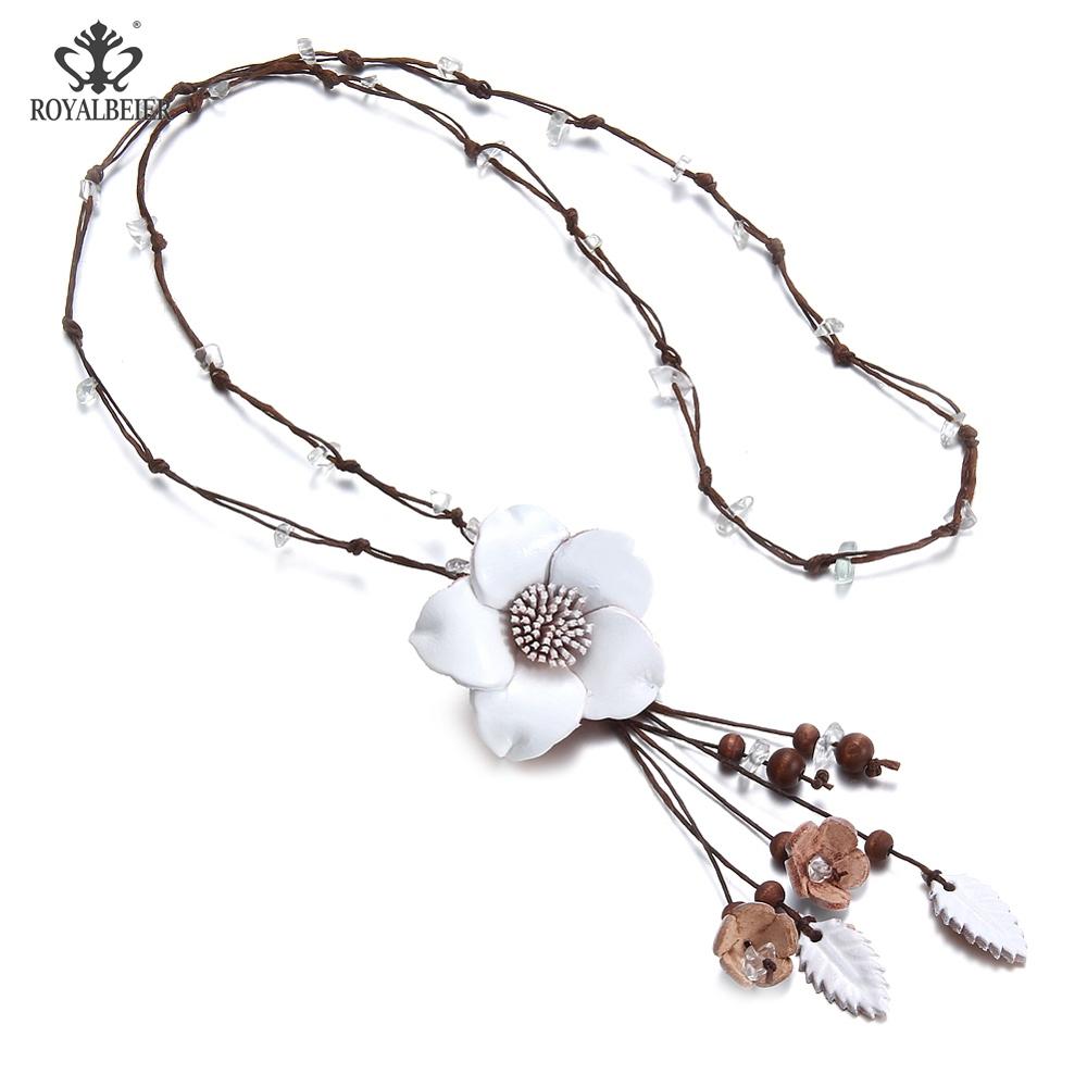 RoyalBeier 5 Kleuren Leer lucky Bloem Leaf Lange Hanger Ketting Bohemian Stijl Lederen Ketting Lange Vrouwen Ketting XL0148: XL0149d