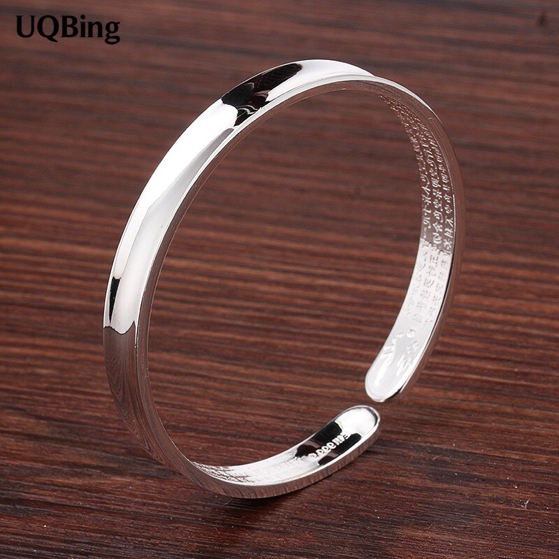 Vintage 925 Sterling Silver Concave Heart Sutra Bangles For Women Men Jewelry