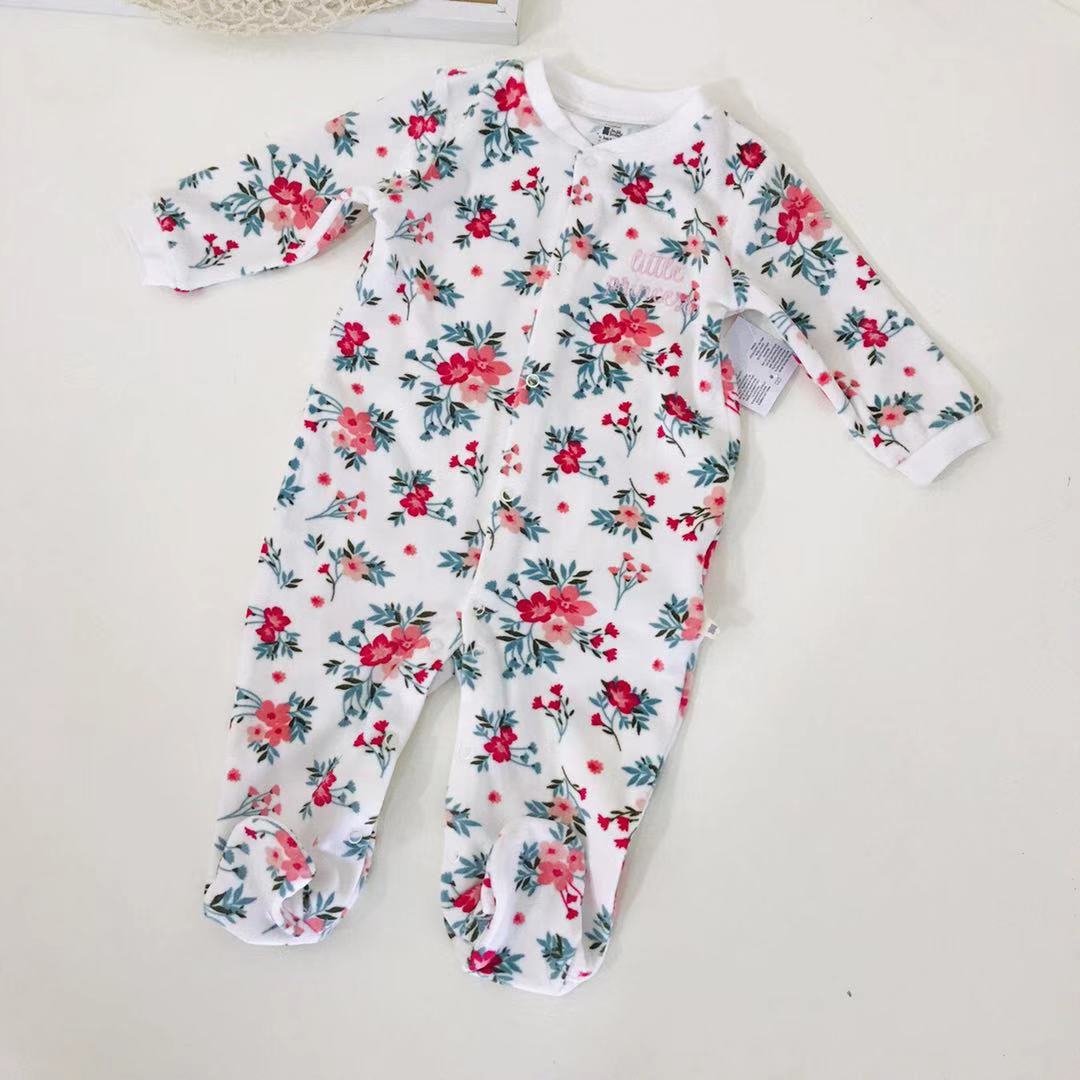 Nyfødt baby pige tøj født footie floral jumpsuit fleece + bomuld 0-18 måneders vinter kostume hvid