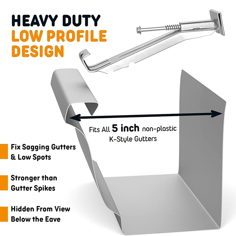 Quick Screw Gutter Hangers 50 Pack - 5 Inch Gutter Clips With Drill Bit -Bracket Clips With Pre-Fix Sagging Rain Gutters
