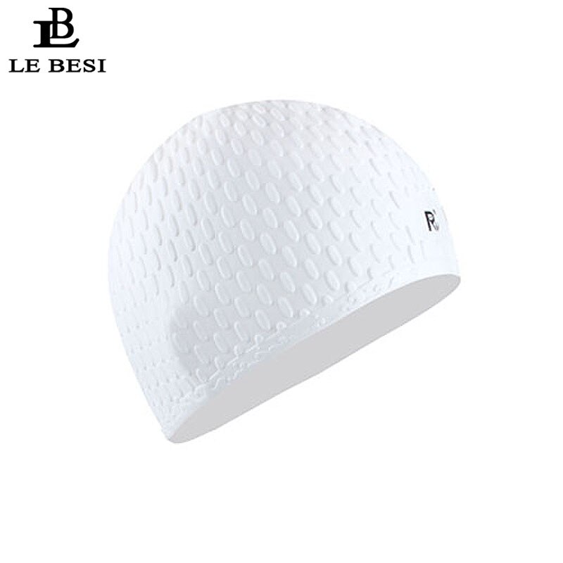 Lebesi kvinner badehette boble partikler langt hår svømmebasseng lue elastisk badehette vanntett deksel øre badehette: Hvit