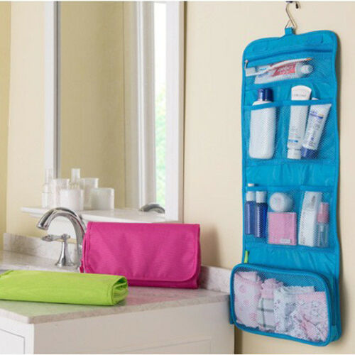 Rejse kosmetik taske solid makeup taske krog toiletartikler taske vaske arrangør opbevaring hængende pose: Blå