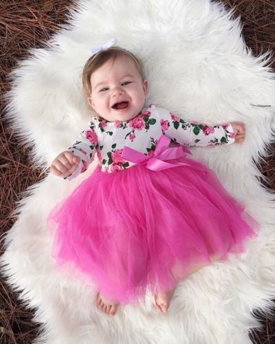 Nyfødt baby pige spædbarn romper jumpsuit bodysuit tyl blonder kjole klæde outfit blomsterkjole til baby piger: 18m