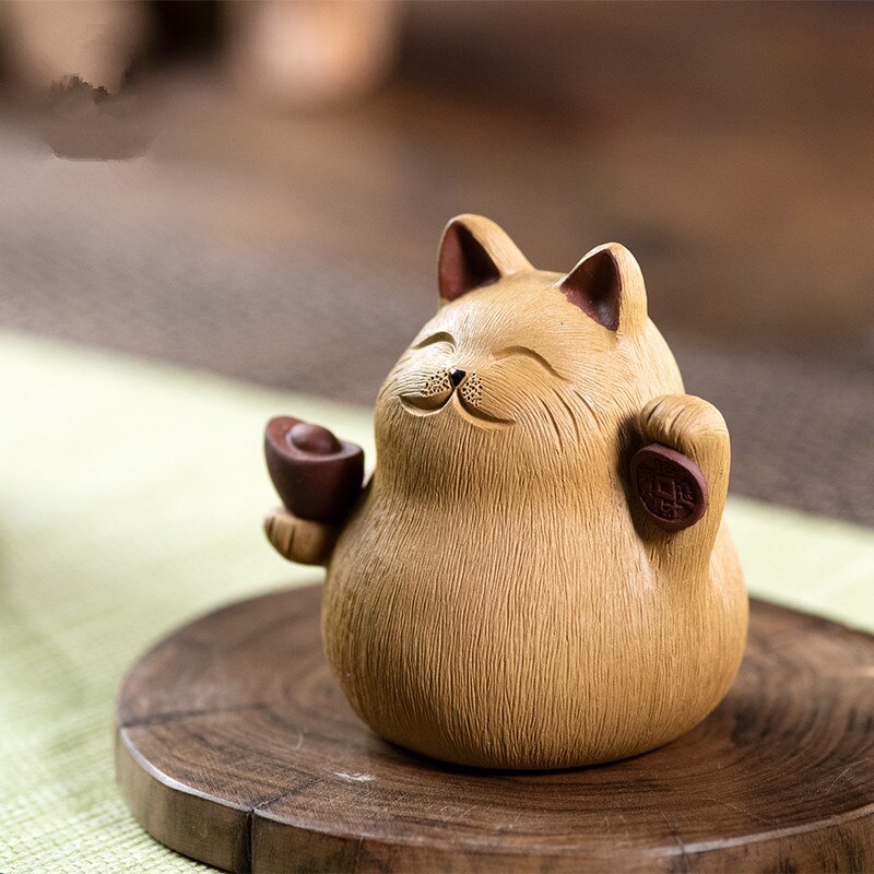 EatingBiting Chinese Zisha Thee Huisdier Maneki Neko Lucky Rijkdom Rijke Kat Thee Huisdier Handgemaakte Paarse Klei Voor Kungfu Gift Water Theeblad Accessoires Handgemaakte Theeblad Voor Thee