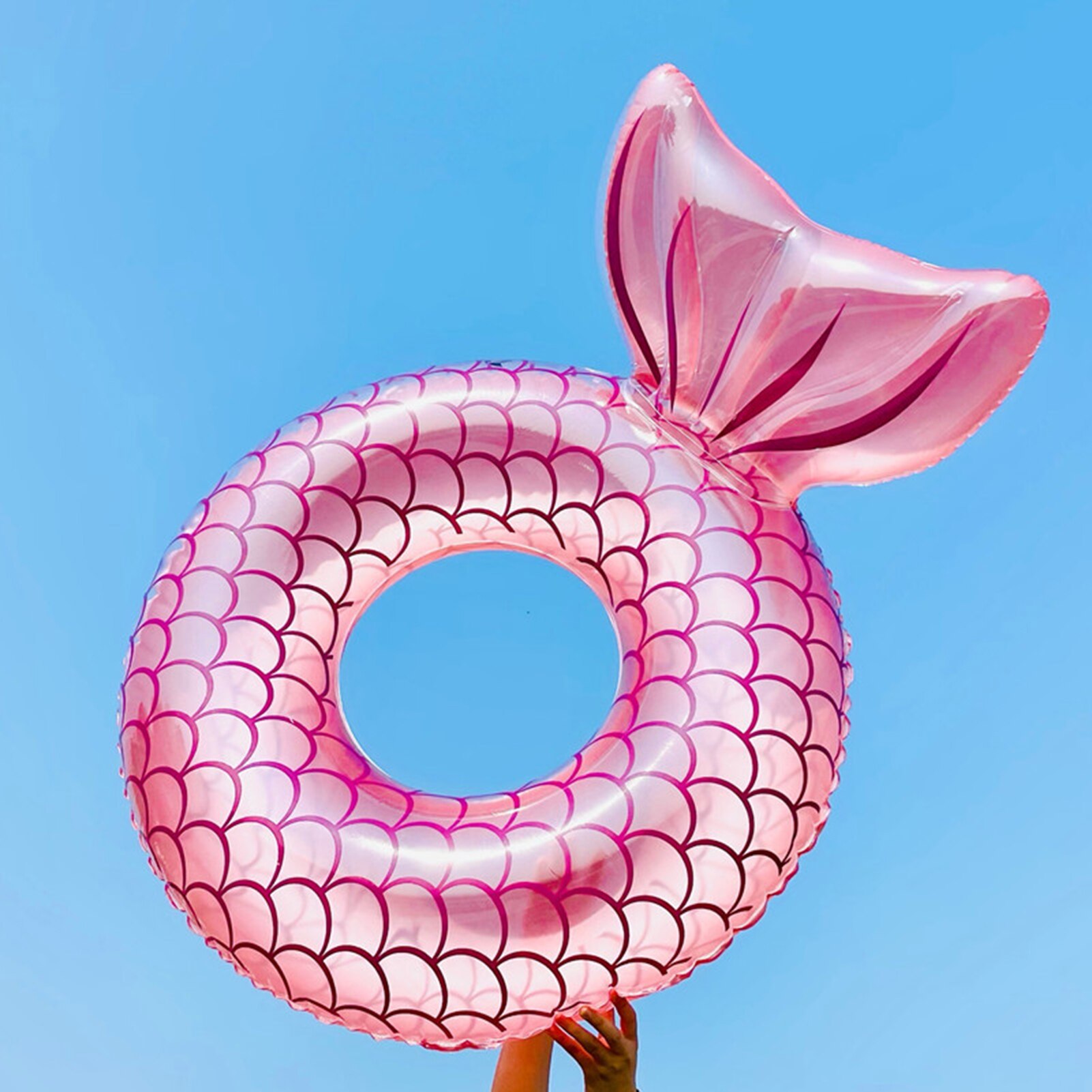 Cute Inflatable Mermaid Tail Swimming Ring Outdoor Floating Funny Water Toys Summer Unique Swim Pink Blue 2 Colors