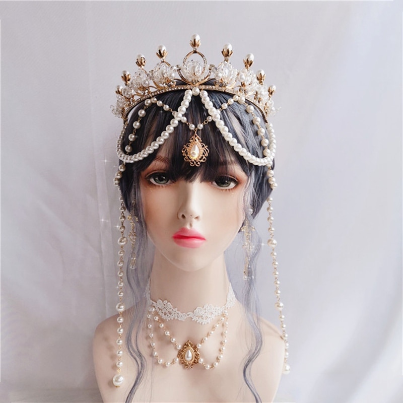 Couronne de soleil Lolita KC Apollo, fait à la main, ange de l'église Hanfu, magnifiques perles en cristal, glands, couronne de mariage collier ,