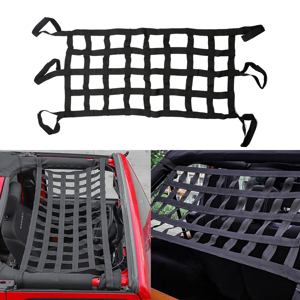 Black Heavy Duty Cargo Net Cover For Jeep Wrangler TJ JK 07-18 Multifunctional Top Roof Storage Hammock Bed Rest Network Cover