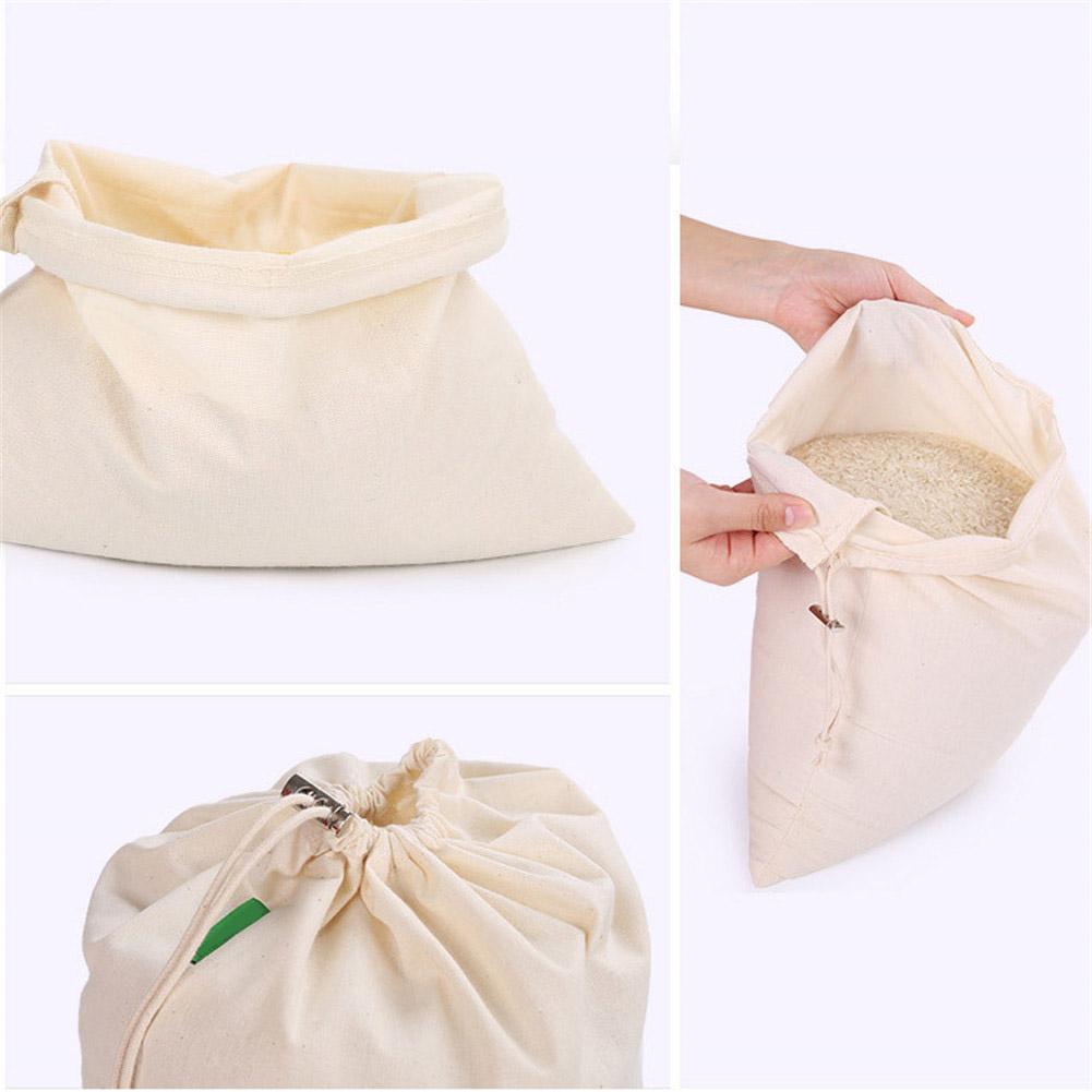 Bolsa reutilizable a granel de algodón con cordón, bolsa de compras de pan de arroz vegetales multiusos con hebilla de Metal