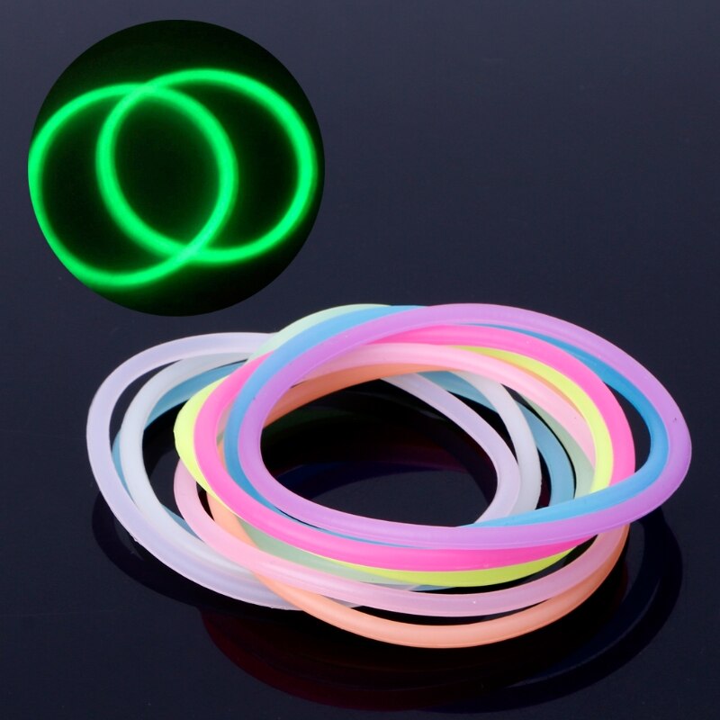 10Pcs Night Lichtgevende Armbanden Polsband Gummy Silicone Diy Rubber Haarbanden K3ND