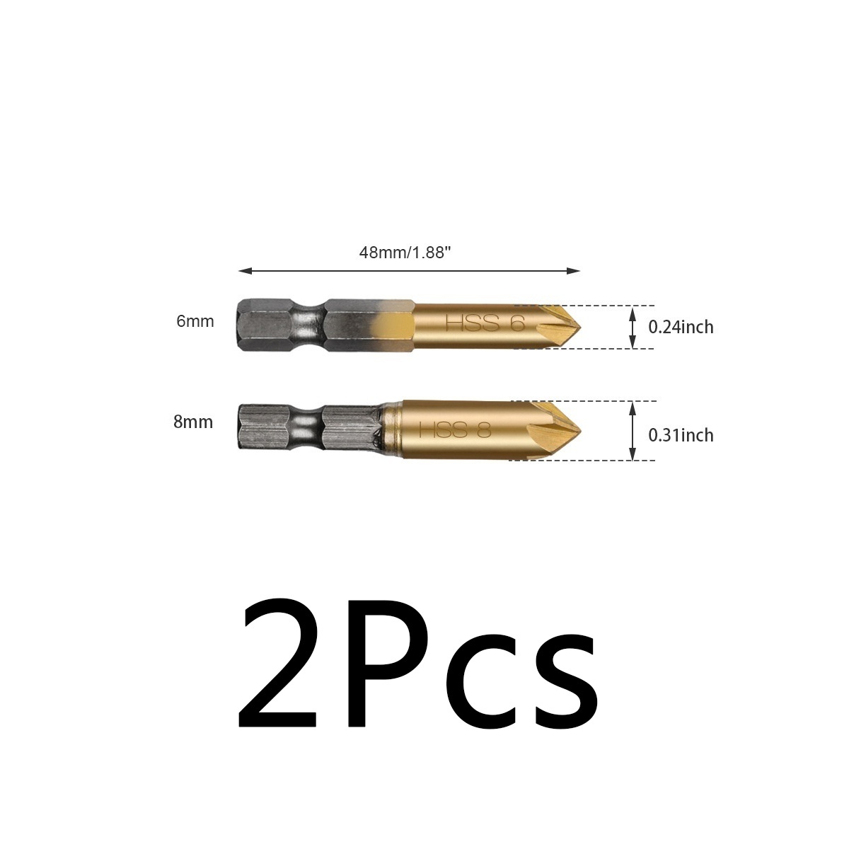 HSS Titanium Countersink Deburring Chamfering Drill 5 Flute Countersink Drill Bit Set 90 Degree Counter Sink Chamfer Cutter: 2pcs