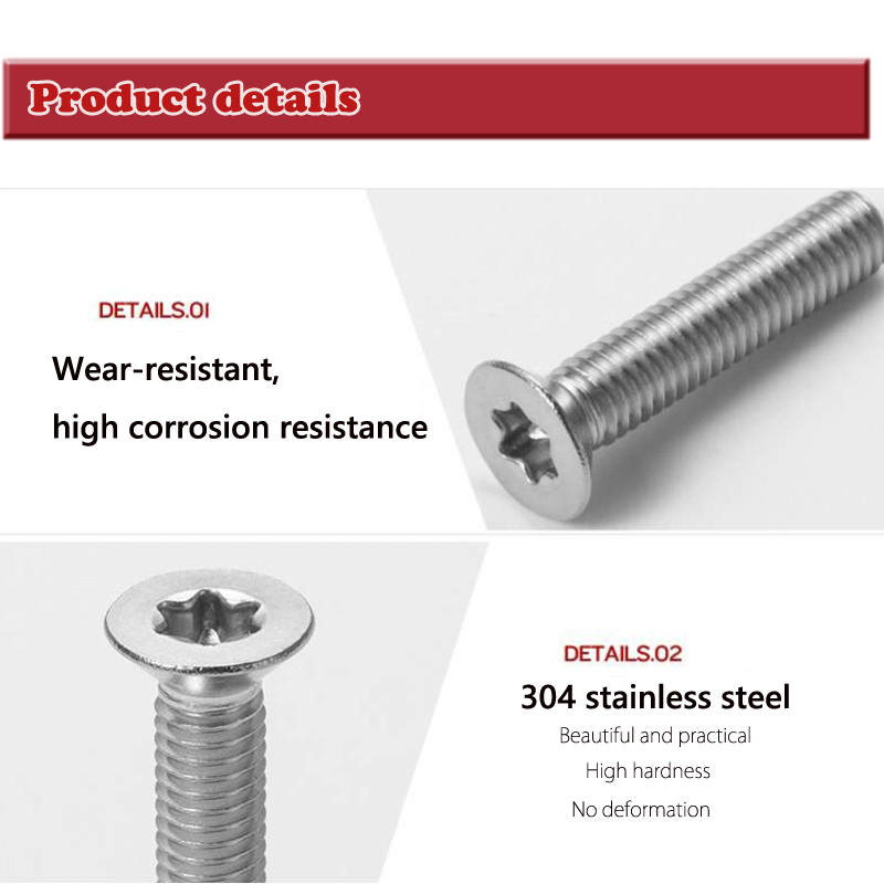 25/50 stks M2.5 M3 M4 304 Rvs Zes Kwab Torx Platte Verzonken Kop Schroef Bolt