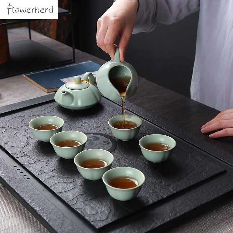 Keramische Kung Fu Thee Set Theewaar Theepot Kopje Thee Thee Zetgroep Gaiwan Aardewerk Thee Pot En Cup Set Chinese Thee set Thee Cup Set Van 6