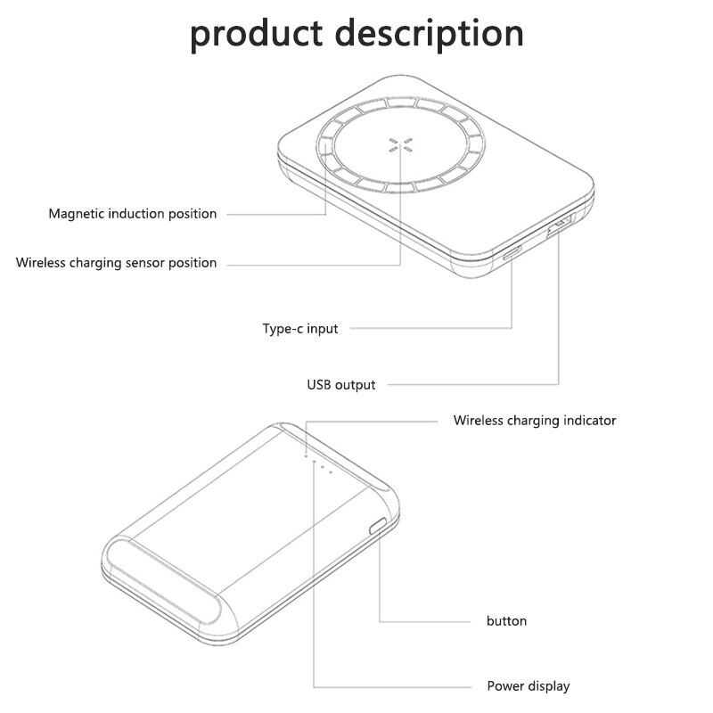 Powerbank magnético sem fio para iphone, 5000mah, carregamento de bateria externa para iphone 12 pro max 12 mini 11 pro