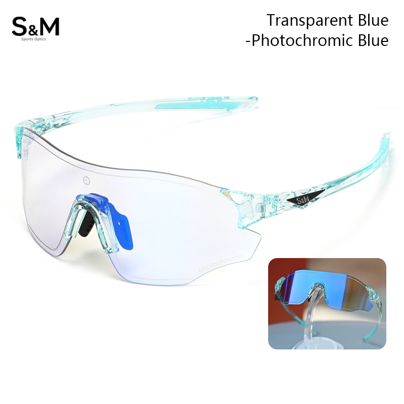 S&M Photochromic Glasses Marathon Sports Change Windproof Glasses Cycling Sunglasses Women's Bicycle Glasses UV400 Goggles: Blue