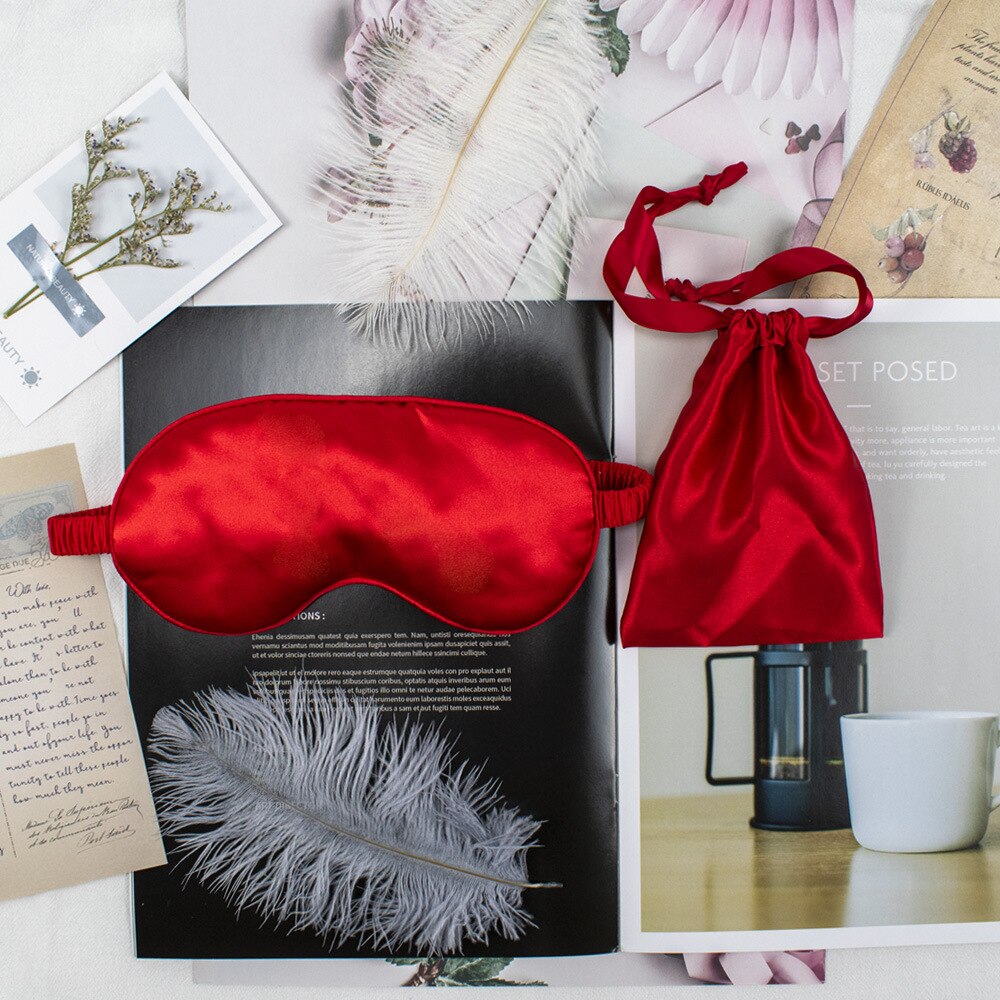 Silk Sleeping Eye Mask Double-Side Shading EyeShade Sleeping Eye Mask Cover Eyepatch Blindfolds Eyeshade Health Sleep Shield: China red